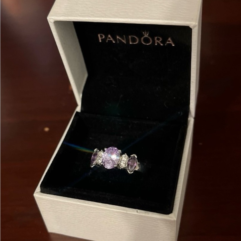Pandora Sterling Silver Ring with Lavender Stones